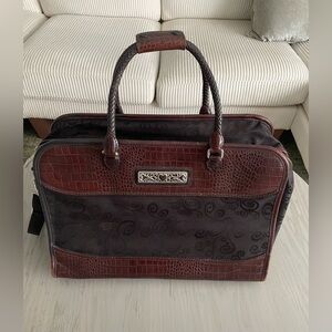 Brighton 18” Weekender Bag/Luggage Black Canvas Brown Croc Leather Vintage (N84)